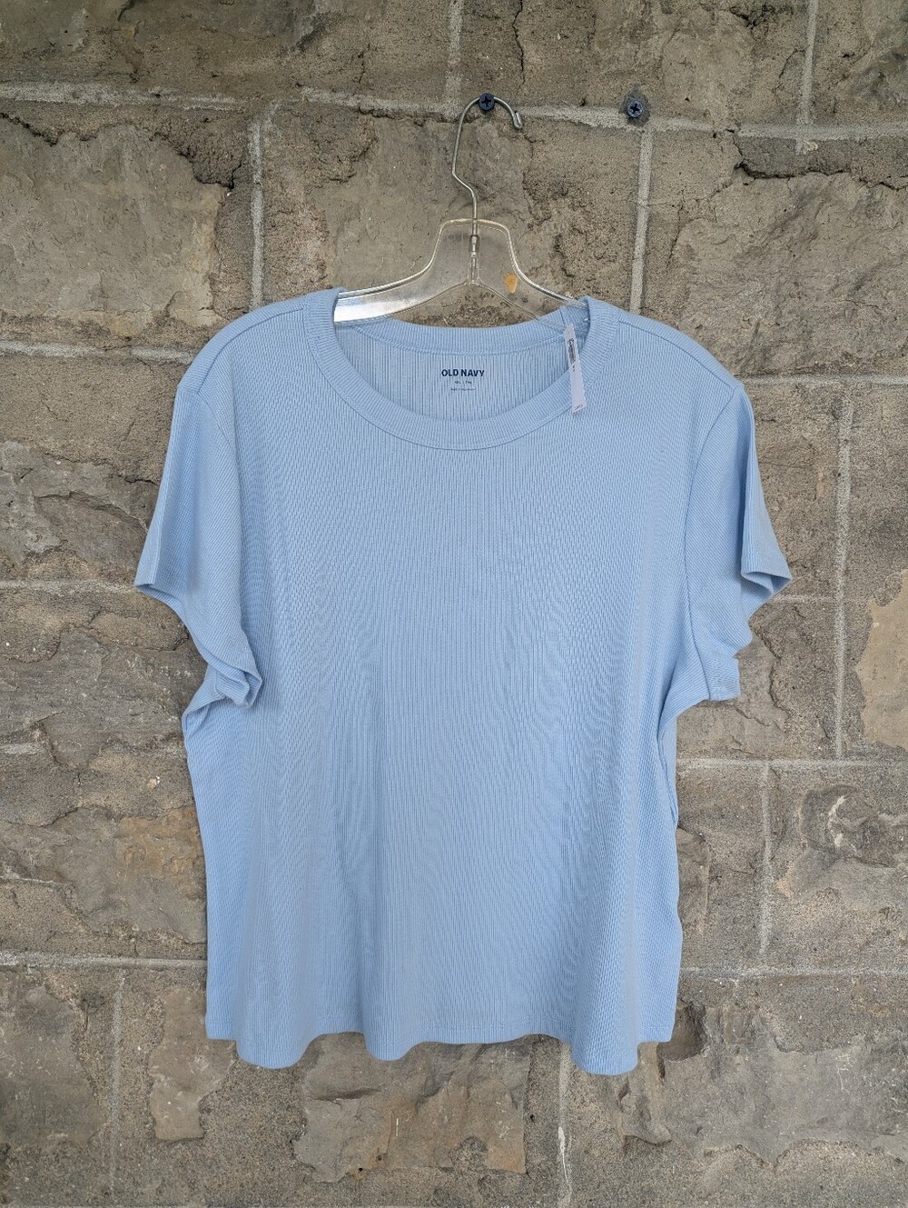 Crew Neck Ribbed XXL Women's Light Blue Shirt